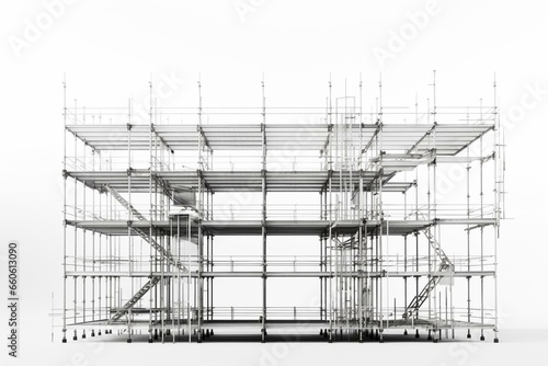 Isolated metal scaffolding construction on white. 3D render illustration. Generative AI