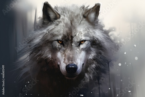 drawn beautiful wolf on a gray background