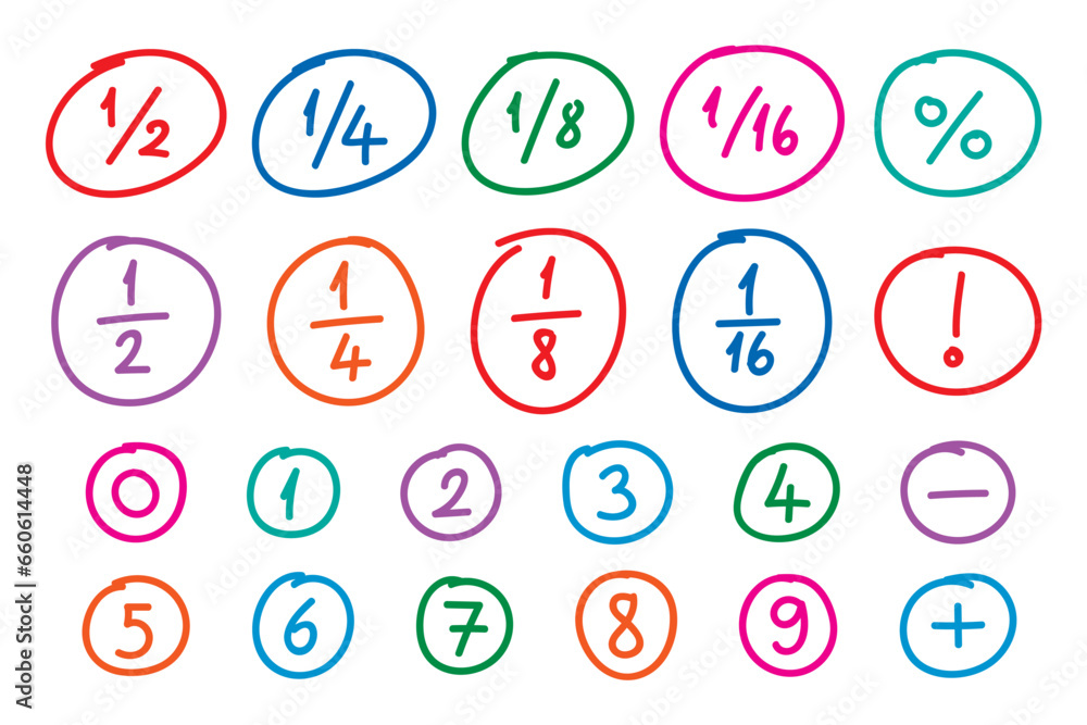hand drawn math numbers. fractions in mathematics. fractional numbers hand drawn math numbers. fractions in mathematics. fractional numbers