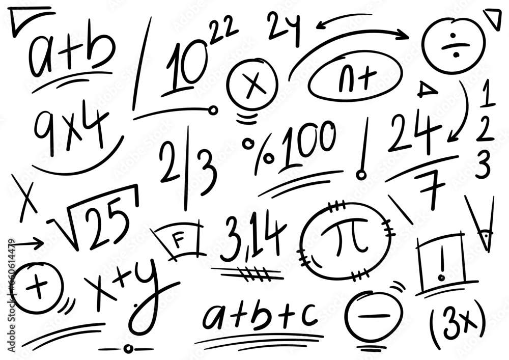 hand drawn math symbols set. education background. mathematical background hand drawn math symbols set. education background. mathematical background
