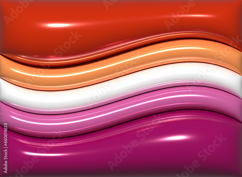 Stacked rainbow waves represent the lesbian flag. 3D rendering illustration.