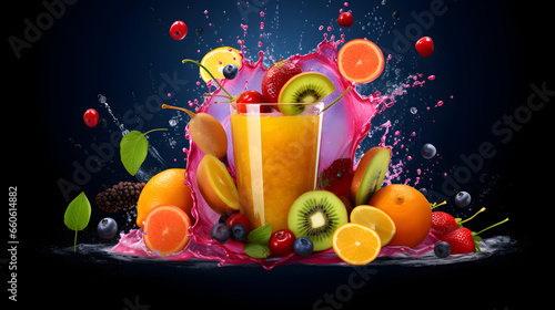 Juice and fruits splashing around.