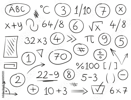hand drawn mathematical symbols and numbers