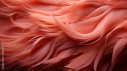 Vibrant peach petals dance amidst a sea of pink feathers, evoking the wild elegance of a flamingo's graceful presence