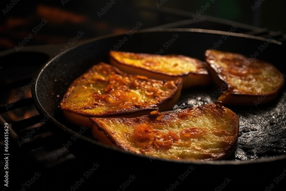 A picture of a frying pan filled with delicious fried potatoes. Perfect for food blogs, cooking websites, or recipe illustrations. A picture of a frying pan filled with delicious fried potatoes. Perfect for food blogs, cooking websites, or recipe illustrations.