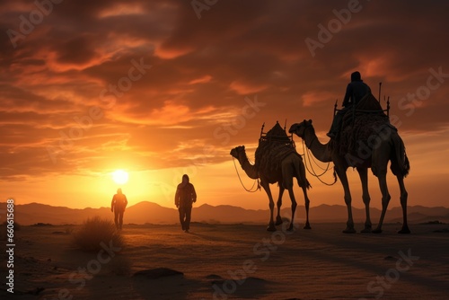 A group of people riding on the backs of camels. Perfect for travel and adventure-themed projects.