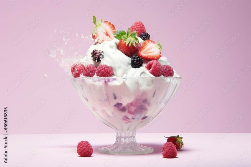 Nutritious Fresh beries yogurt. Fresh bowl muesli. Generate Ai Nutritious Fresh beries yogurt. Fresh bowl muesli. Generate Ai