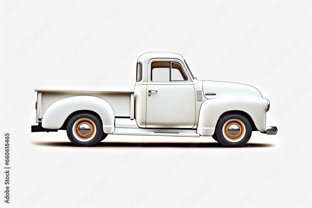 White pickup truck on solid white background. Generative AI