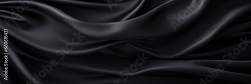 Silky Black Fabric. Abstract Luxury Cloth with Liquid Waves for Elegant Wallpaper Design