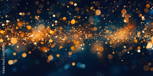 Glistering Gold and Blue Party Background Texture. Abstract Dark Blue and Gold Particle with Holiday Foil Texture.