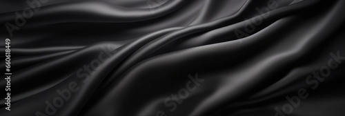 Silky Black Fabric. Abstract Background of Luxurious Liquid Waves and Soft Folds. Elegant Wallpaper Design for Day and Night.