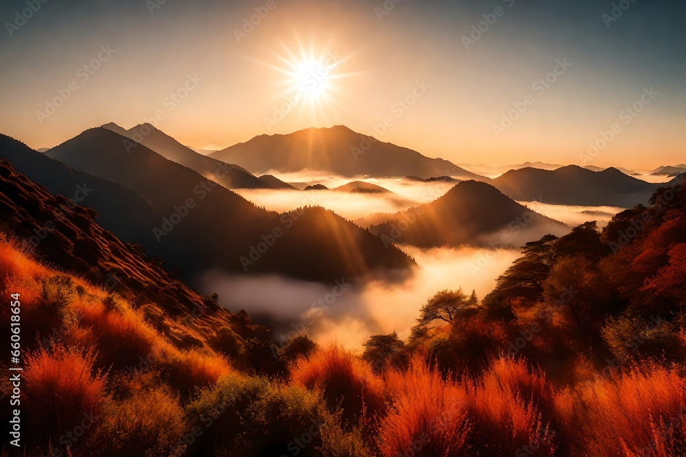 Fototapeta premium sunset in the mountains