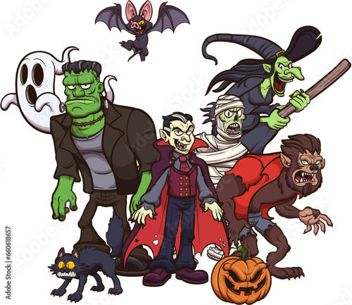 Classic Halloween Characters Cartoon. Vector illustration with simple gradients. © TheMaskedTooner