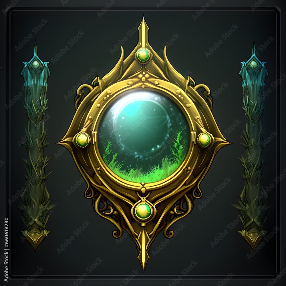 2d-level-gaming-frame-design-gold-ultra-quality-icon-green-treant