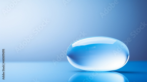 A blue pill on a reflective surface