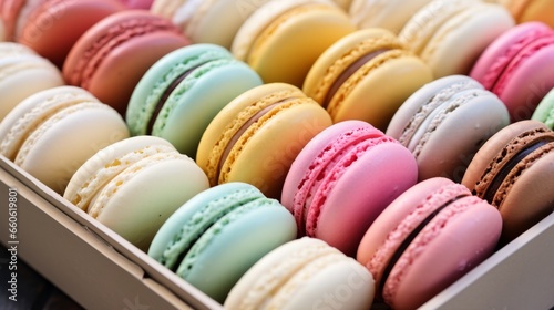 Macaroons in a box, close-up, selective focus