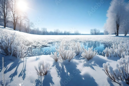 Winter landscape. Winter scene .Brazened flower/ selective focus