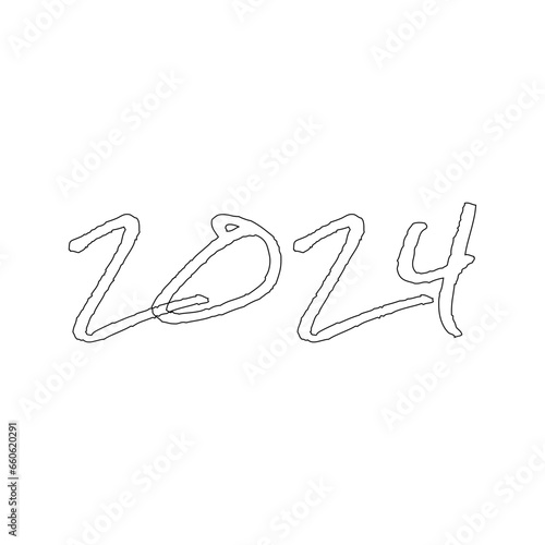 2024 out line banner template. New year symbol. Minimal banner with editable stroke. Vector illustration isolated on white background