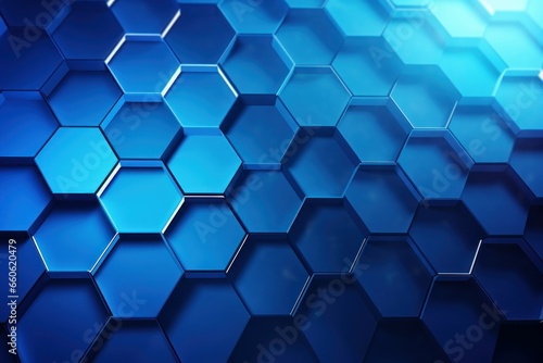 Six-sided Blue hexagon. Texture digital network. Generate Ai