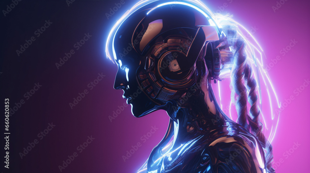 Experience the cyberpunk world through a 3D cyborg portrait Experience the cyberpunk world through a 3D cyborg portrait