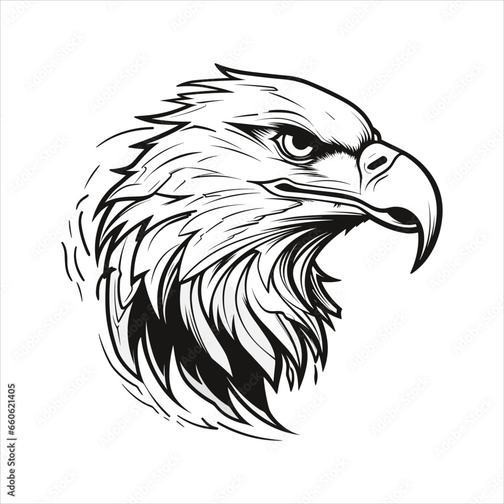Naklejka premium Minimalistic Eagle Cartoon Doodle Line Art