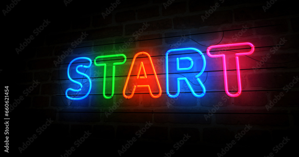 Start game begin neon light 3d illustration Start game begin neon light 3d illustration