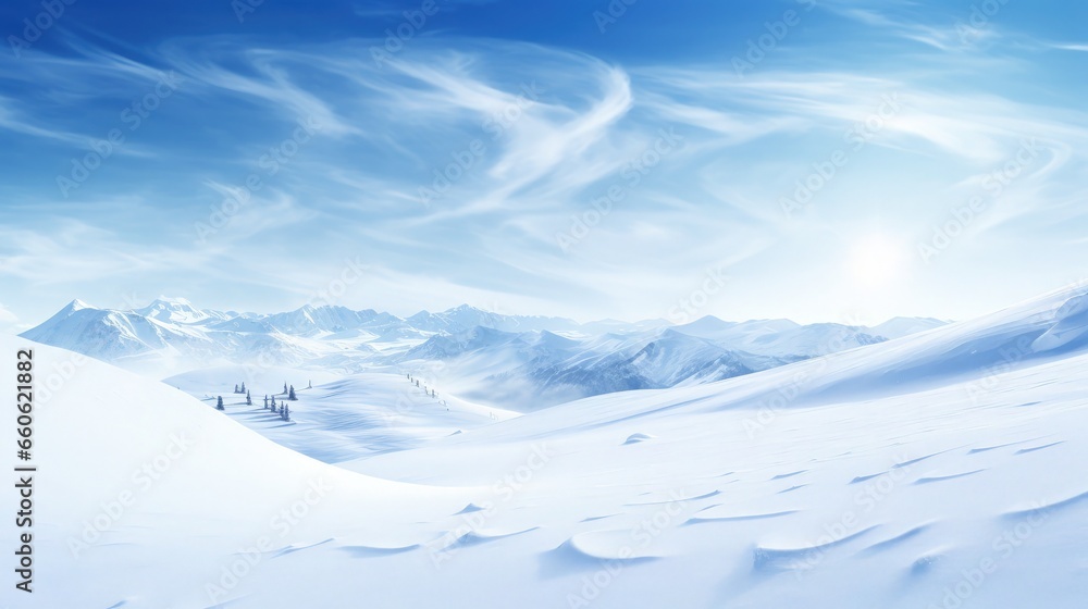 A snow covered mountain. This image can be used by businesses in the tourism and winter sports industries.