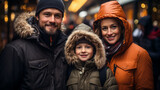 Family walks through the Christmas market. Festive mood. Together for gifts. Close up. Generative AI