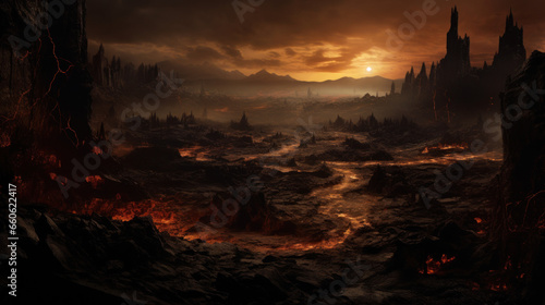Muspelheim Realm of the Fire With Volcano and Magma Of The Fantasy Norse Mythology And Viking Mythology. Nordic Mythology Landscape. Generative AI © Immersive Dimension