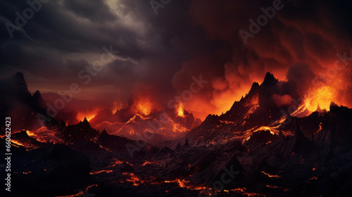 Muspelheim Realm of the Fire With Volcano and Magma Of The Fantasy Norse Mythology And Viking Mythology. Nordic Mythology Landscape. Generative AI