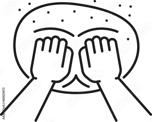 Hands kneading dough for bread cooking, outline icon. Vector wheat dough for pizza or bread and pin, bakery food product, homemade pie