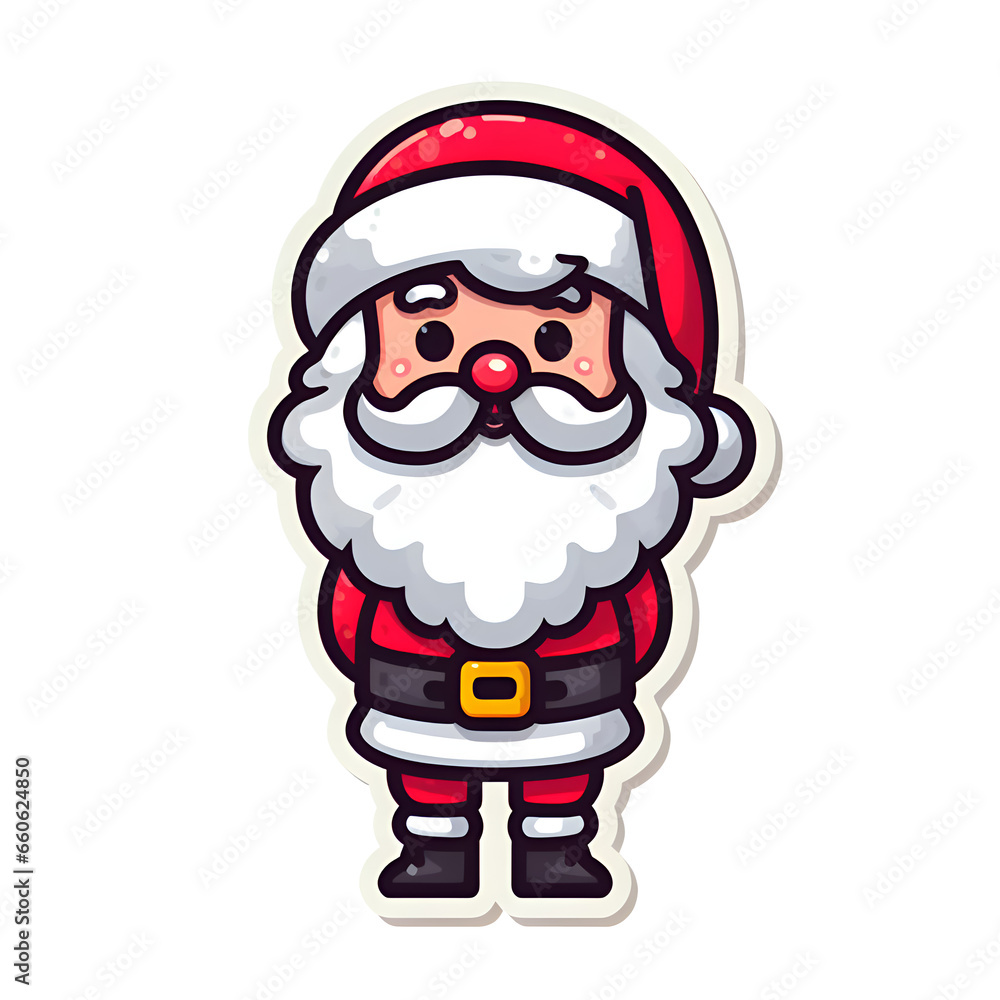 Cartoon Santa Claus with rosy cheeks and a red nose, wearing a red costume with white trim. Cartoon Santa Claus with rosy cheeks and a red nose, wearing a red costume with white trim.