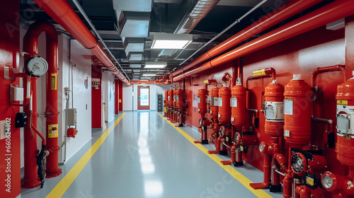 The building's fire protection system is designed to prevent fires and minimize their impact.