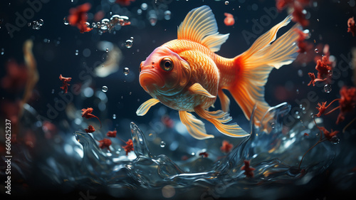 red goldfish in a aquarium with a black background