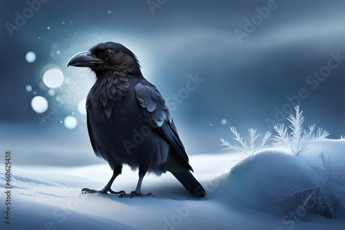 raven on the snow