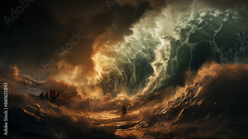 A huge terrifying wave threatens destruction