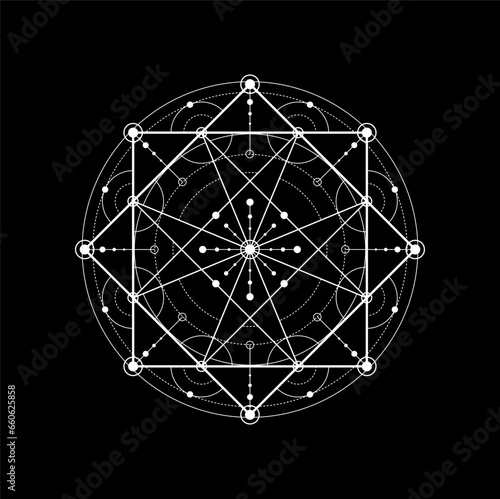 Sacred geometry, alchemy spiritual symbol or tattoo. Myth and magic pentagram. Religion spirituality, masonic mystic sign, occult geometric outline vector ornament and illuminati mystery line pattern