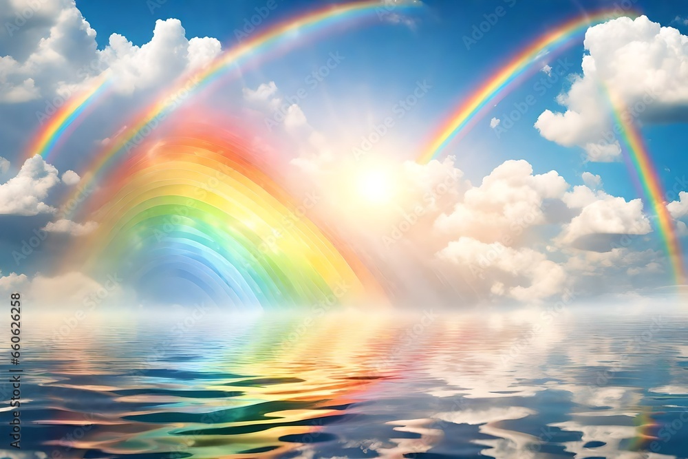 a rainbow on a sunny sky background.