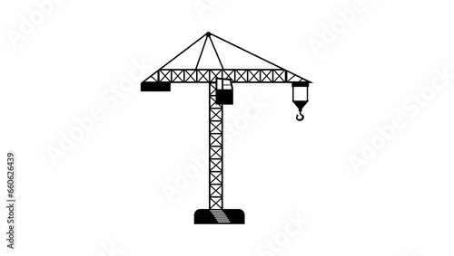 construction crane machine, black isolated silhouette