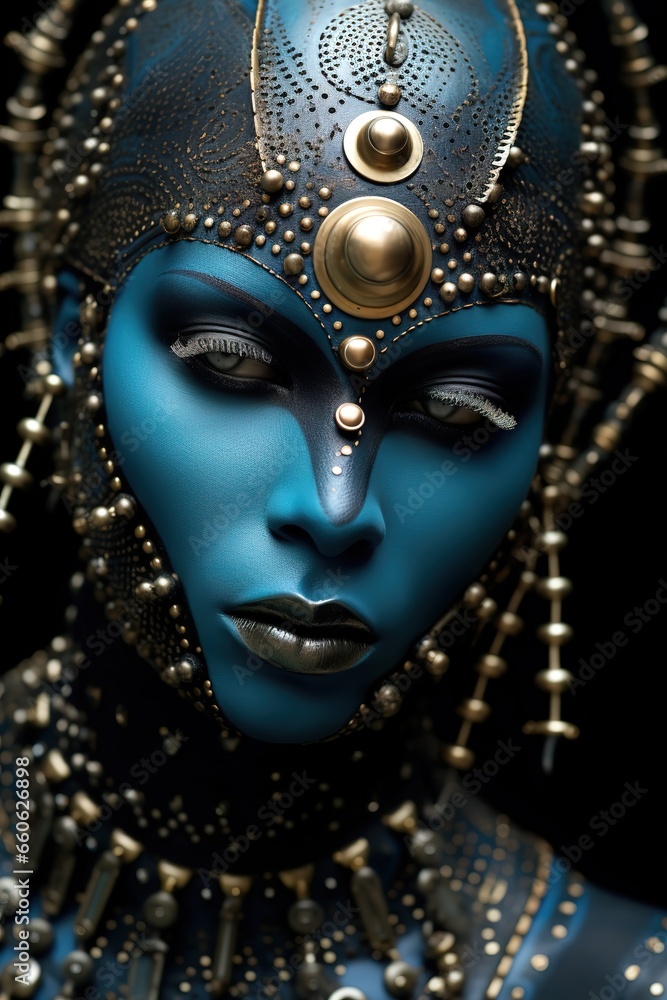 close-up portrait of a Venetian dancer, jewelry, armor, robes, Venetian masks,