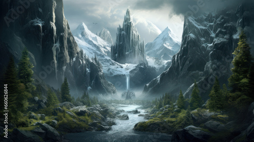 Jotunheim Realm of the Giants Of The Fantasy Norse Mythology And Viking Mythology. Nordic Mythology Landscape. Generative AI © Immersive Dimension