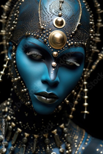 close-up portrait of a Venetian dancer, jewelry, armor, robes, Venetian masks,