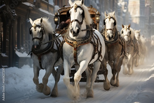 Horses Pulling a Carriage in Snow