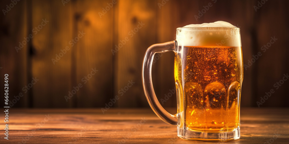 mug with beer on a wooden background with copy space Explosion in a city with tall buildings in war. mug with beer on a wooden background with copy space Explosion in a city with tall buildings in war.