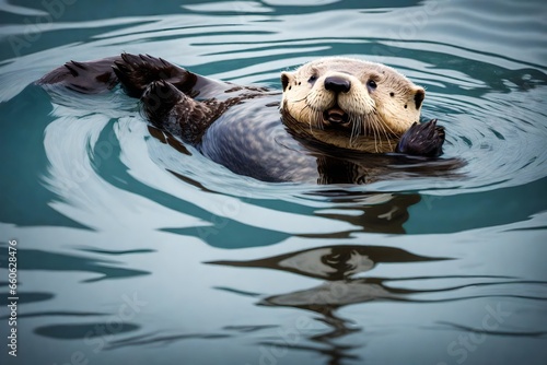 A playful sea otter floating on its back.