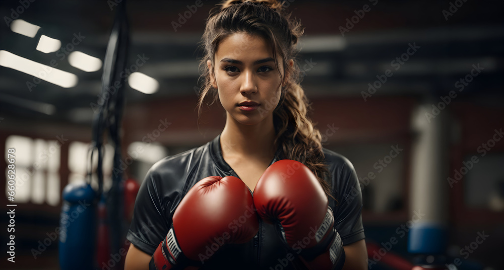 woman with boxing gloves in gym