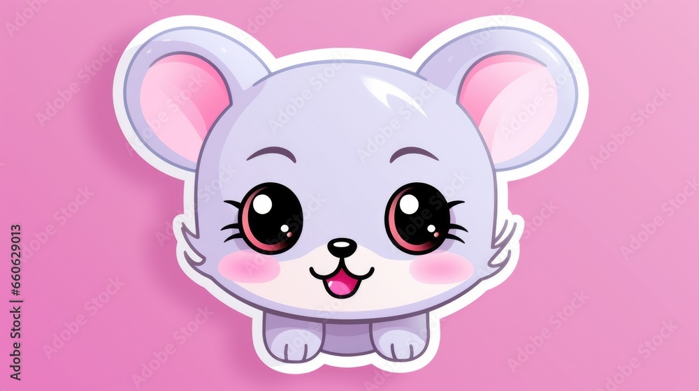 A sticker of a cartoon mouse on a pink background A sticker of a cartoon mouse on a pink background