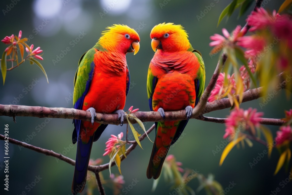 New Bright parrots. Animal nature cute. Generate Ai