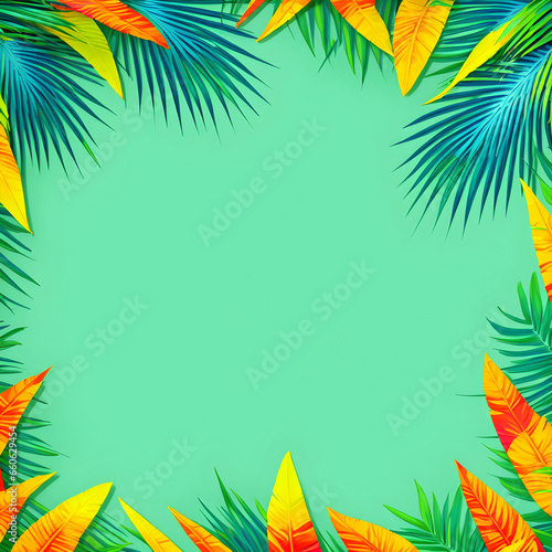 Vibrant Tropical Background with Hand-Painted Exotic Palm Leaves. generative AI