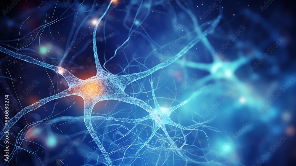 Neuron cells neural network under microscope neuro research science brain signal information